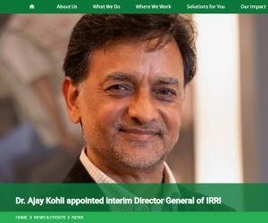 Dr. Ajay Kohli appointed interim Director General of IRRI